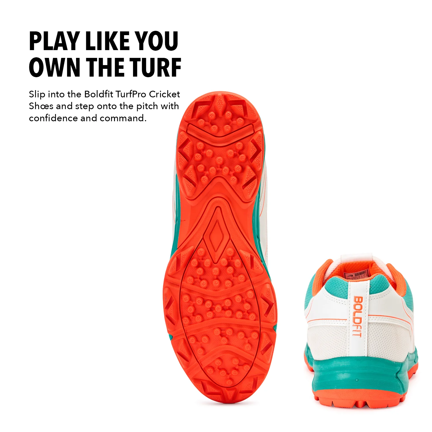 TurfPro Cricket Shoes - Mint-Orange - Image 4