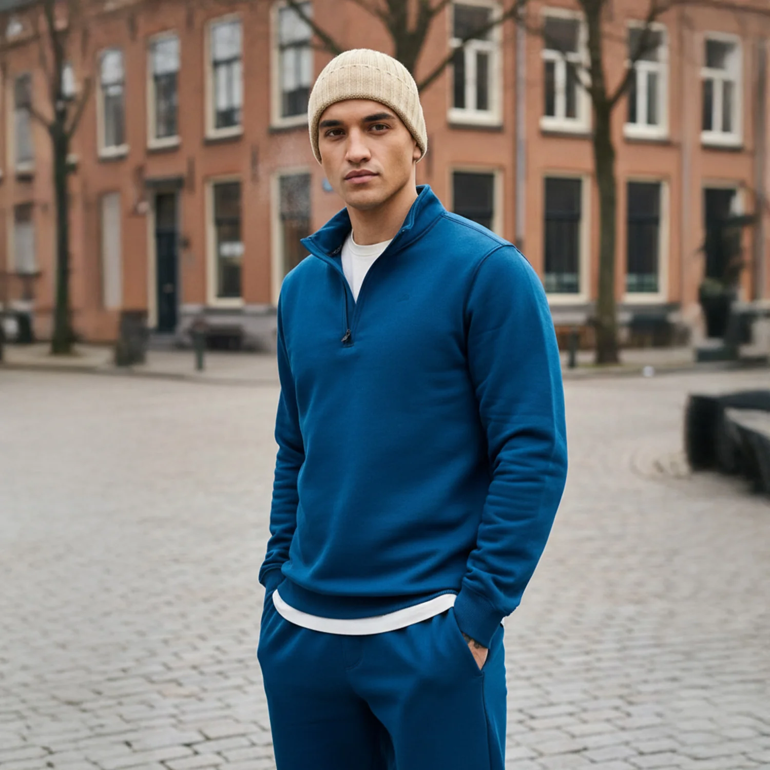 Men Sailor Blue Half Zipper Jacket - Image 4