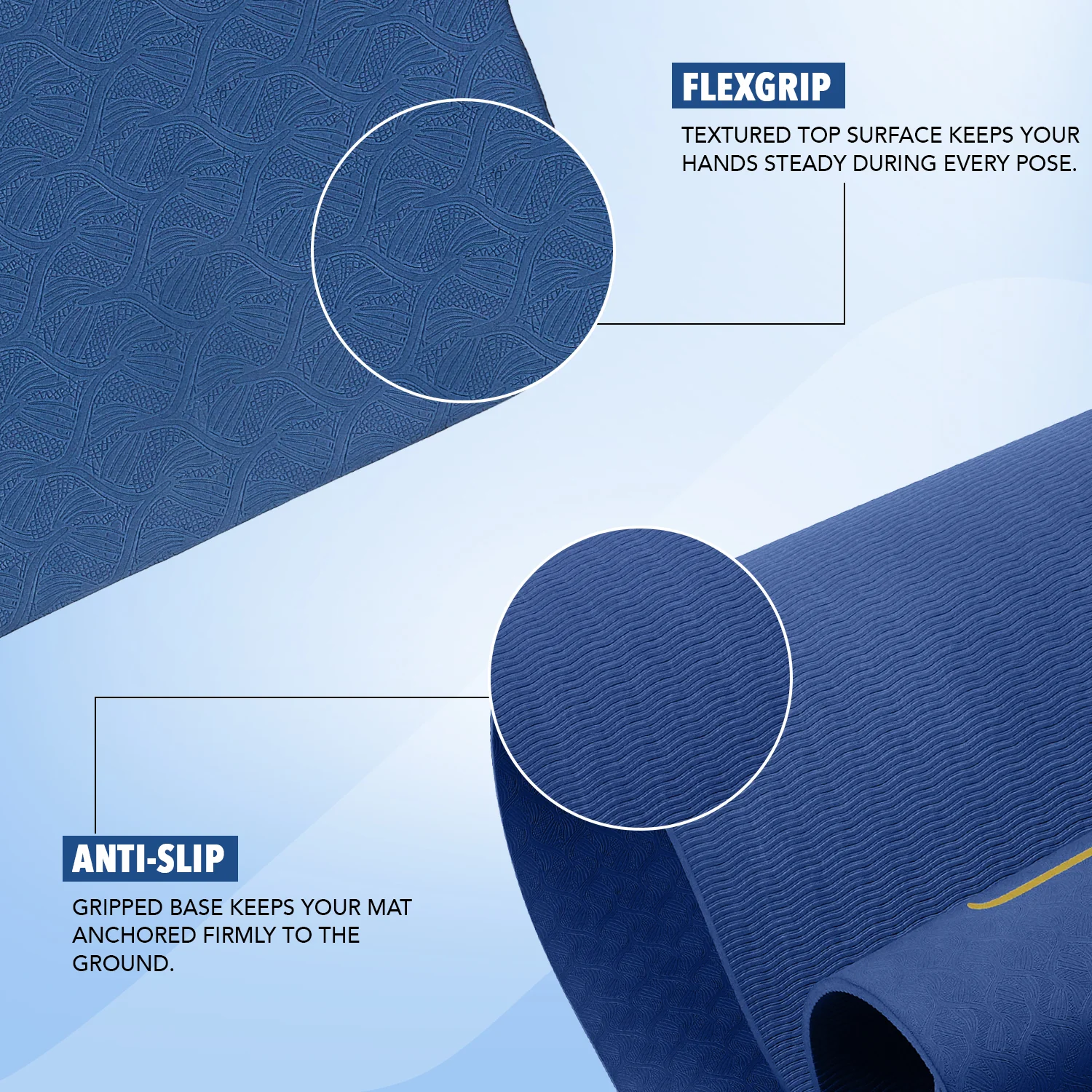 Pro Align 6 mm TPE Yoga Mat with Strap - Blue - Image 3