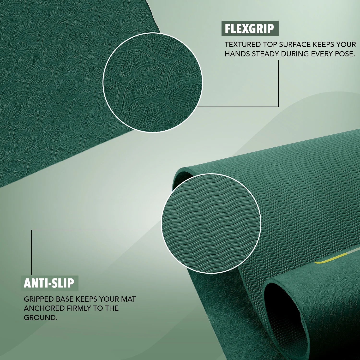 Pro Align 6 mm TPE Yoga Mat with Strap - Green - Image 3