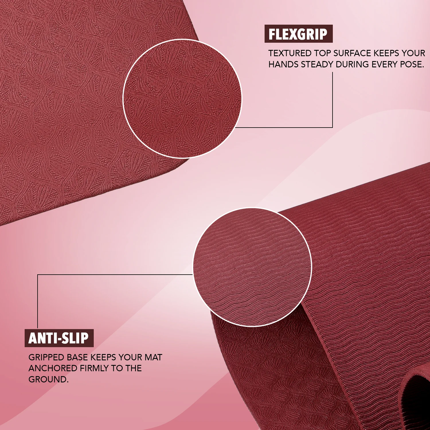 Pro Align 6 mm TPE Yoga Mat with Strap - Maroon - Image 3