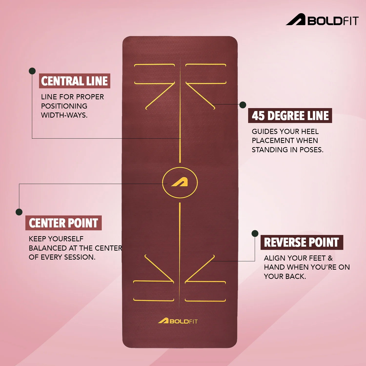 Pro Align 6 mm TPE Yoga Mat with Strap - Maroon - Image 7