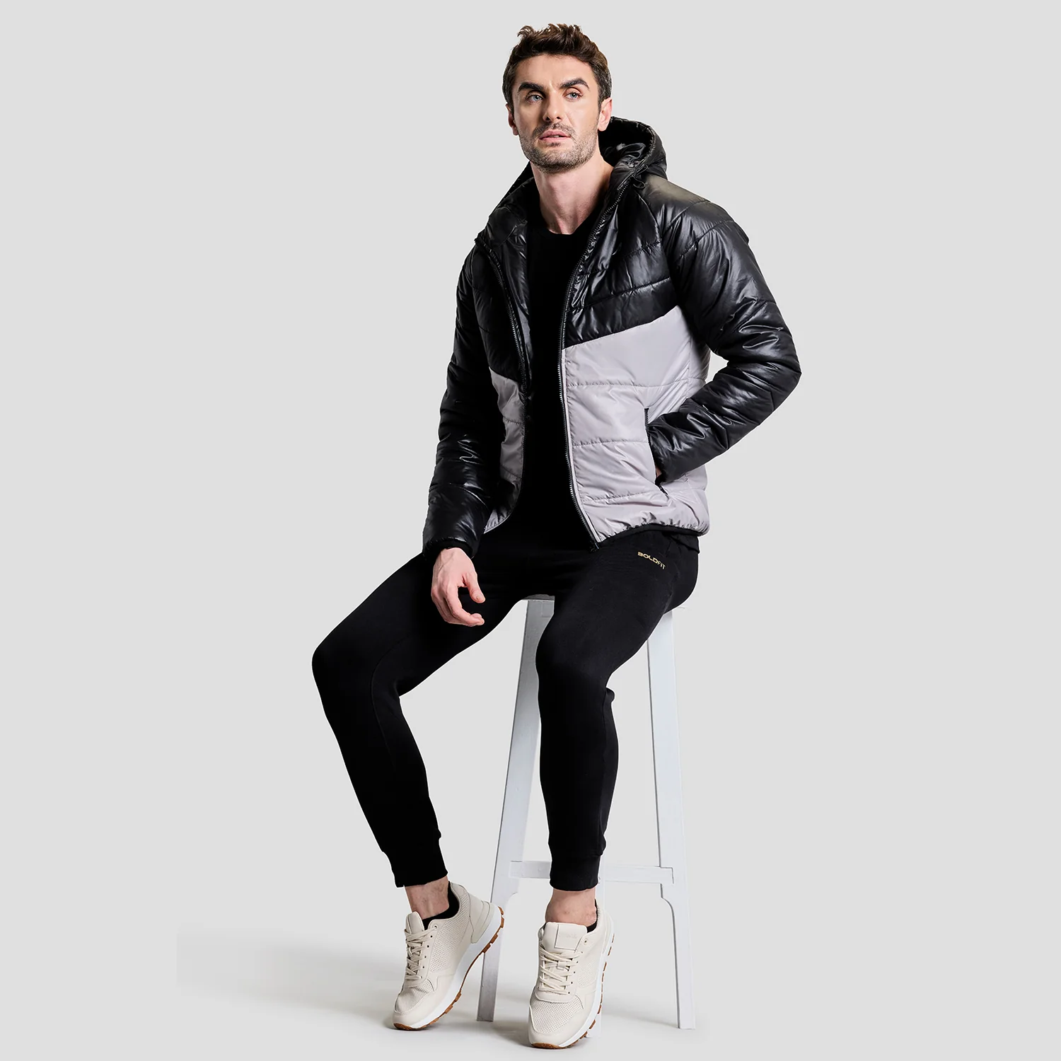 Storm Mens Puffer Jacket - Grey/Black - Image 5
