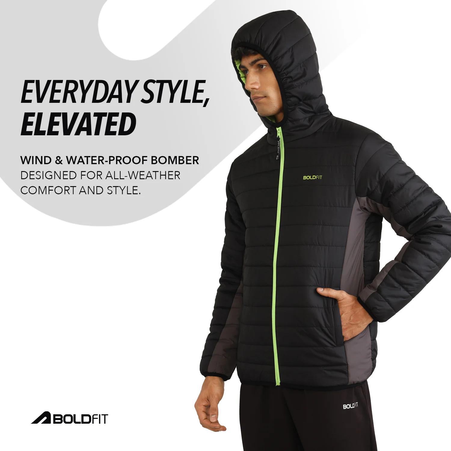 Mens Winter Bomber Jacket - Charcoal Black - Image 5
