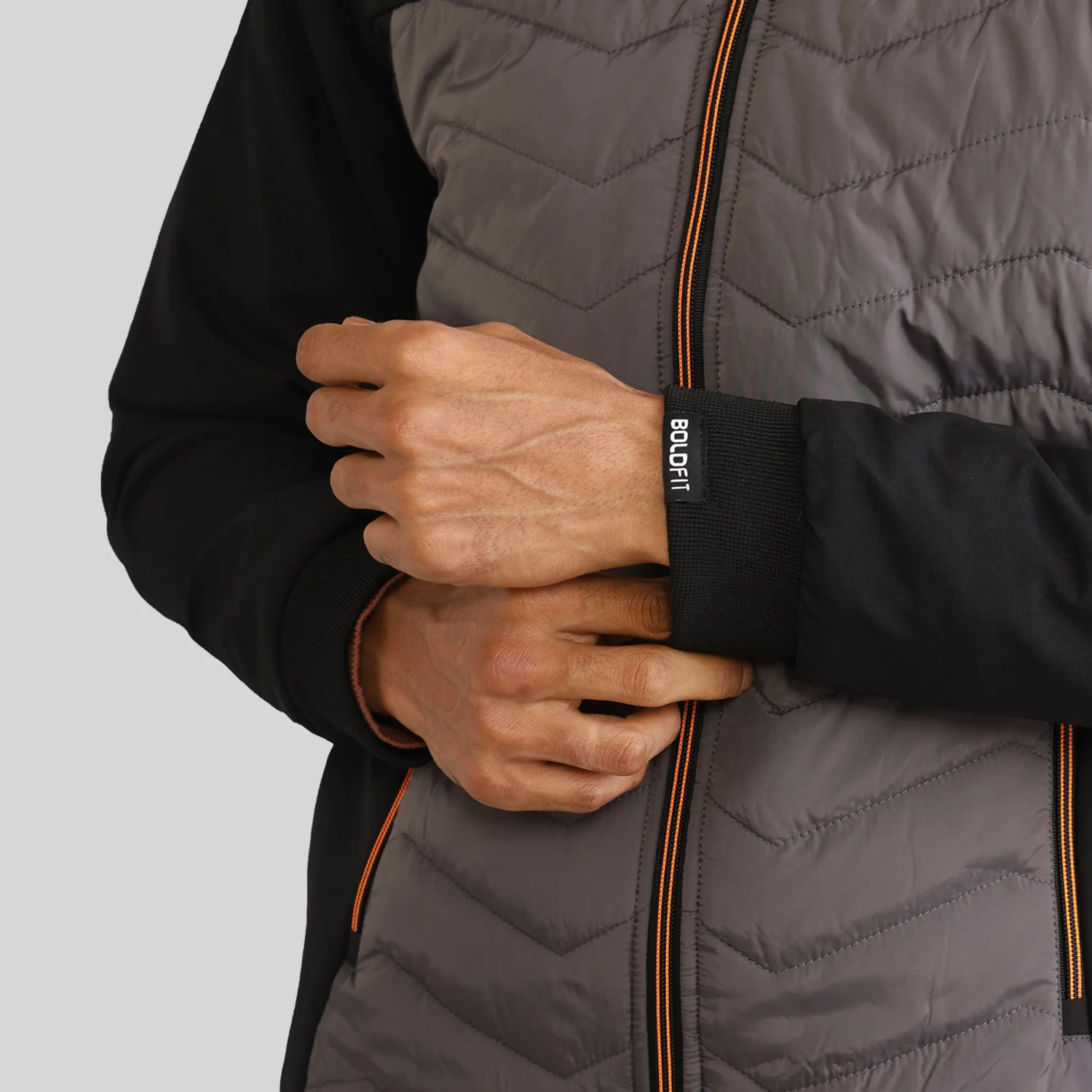 Mens Winter Bomber Jacket - Black/Grey without Cap - Image 4