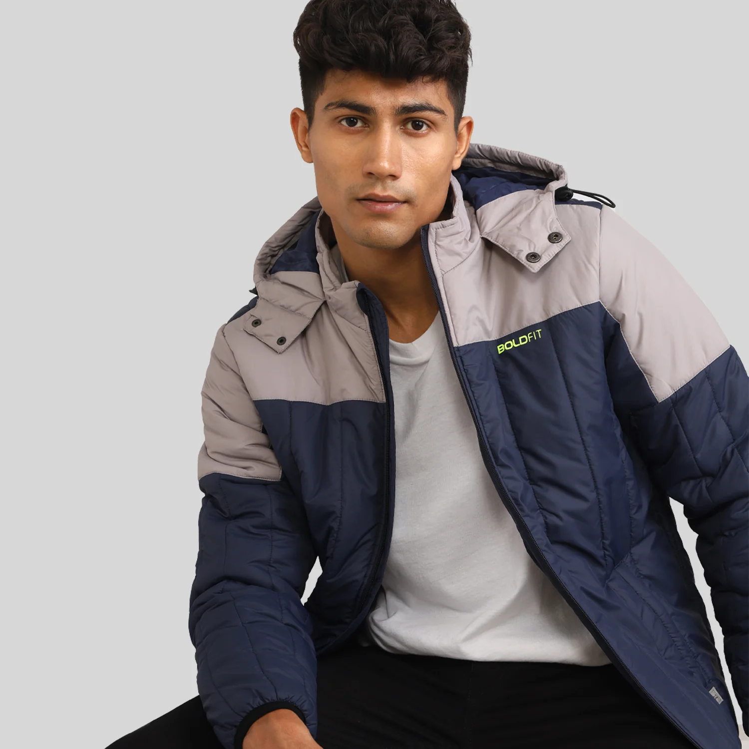 Mens Winter Bomber Jacket - Blue/Grey - Image 5